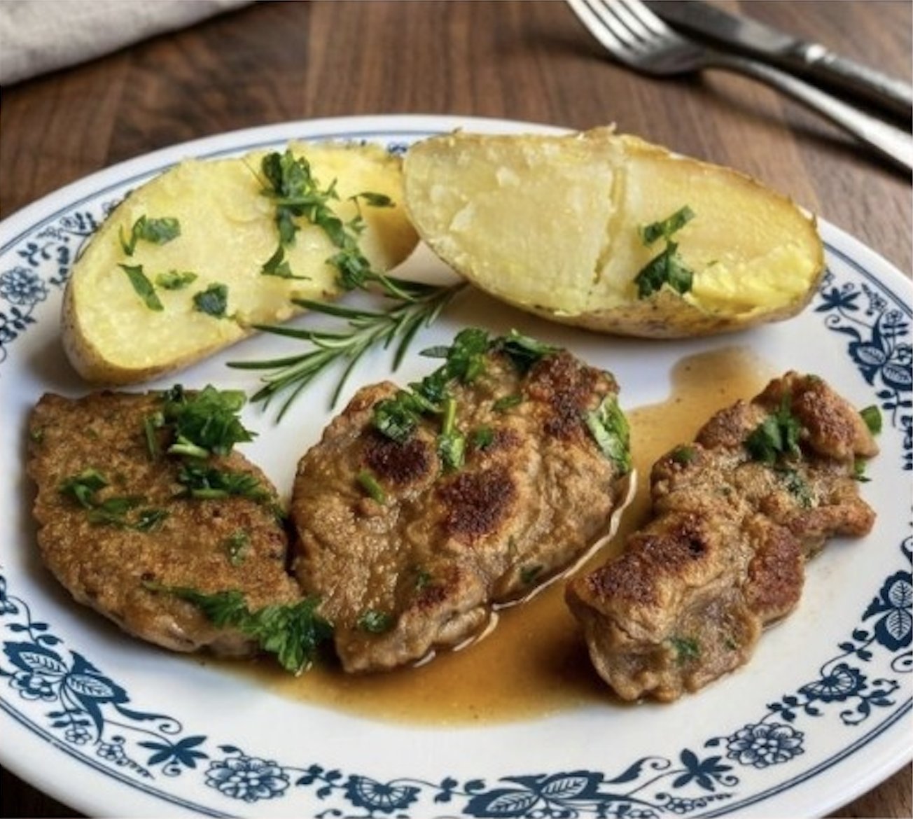 Bifecitos de gluten con papas al horno